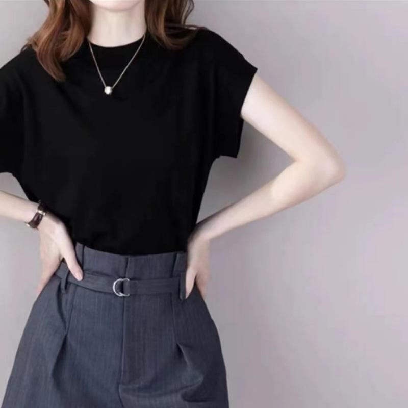 Short Sleeved T-shirt for Women Niche Solid Color Fashionable Summer Outfit Thin Top