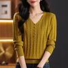 V-neck Sweater Women's Top Solid-color Knitted Sweater Loose and Casual Pullover Long-sleeved Warm Sweater