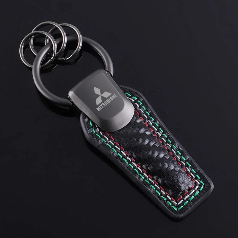 Carbon Fiber Car Keychain Pendant for Mitsubishi ASX EVO Lancer Montero Mirage L300 Outlander L200 Auto Key Rings Chain Holder