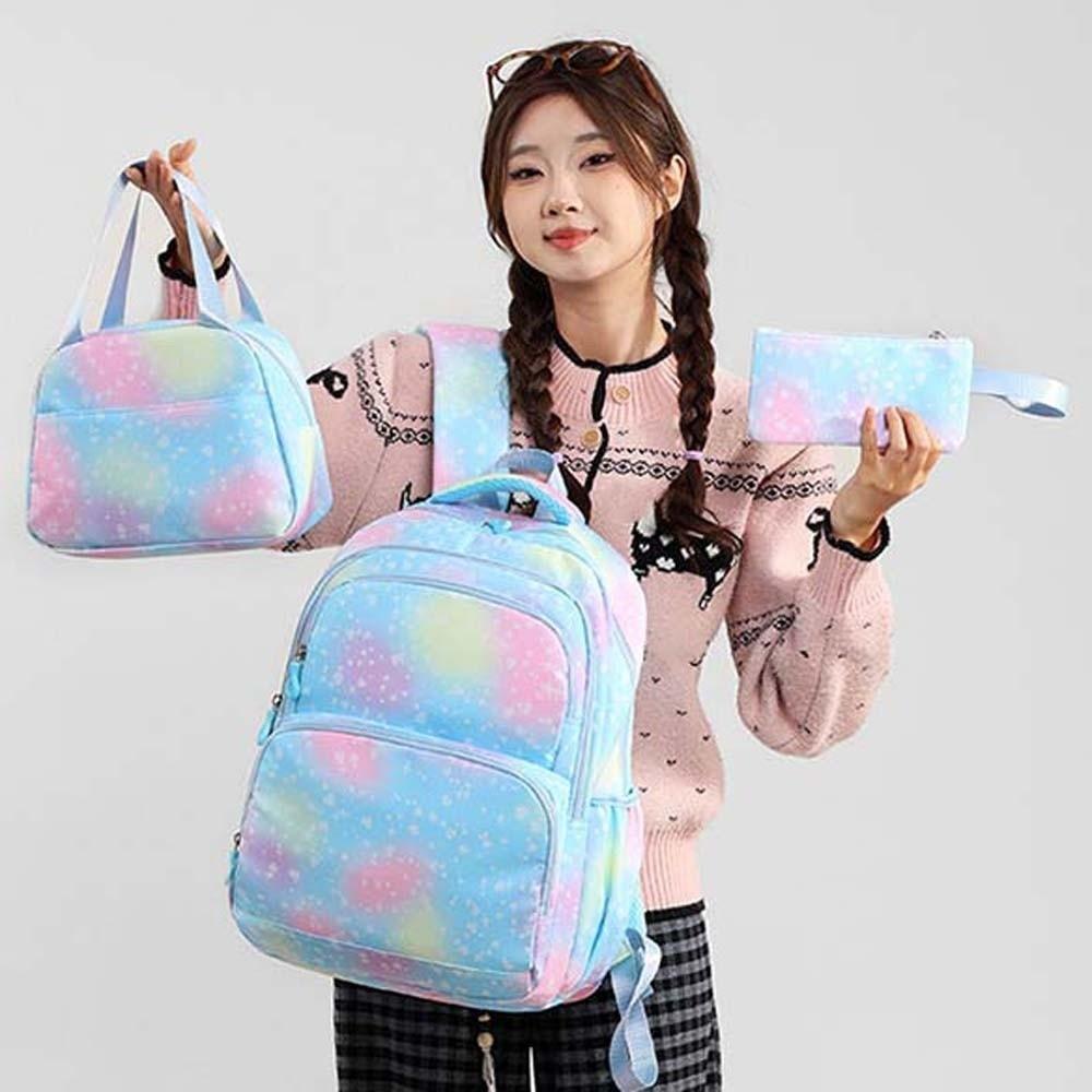 Casual Nylon Backpack Daypack Students School Bag Three-piece School Bag Set Junior High School