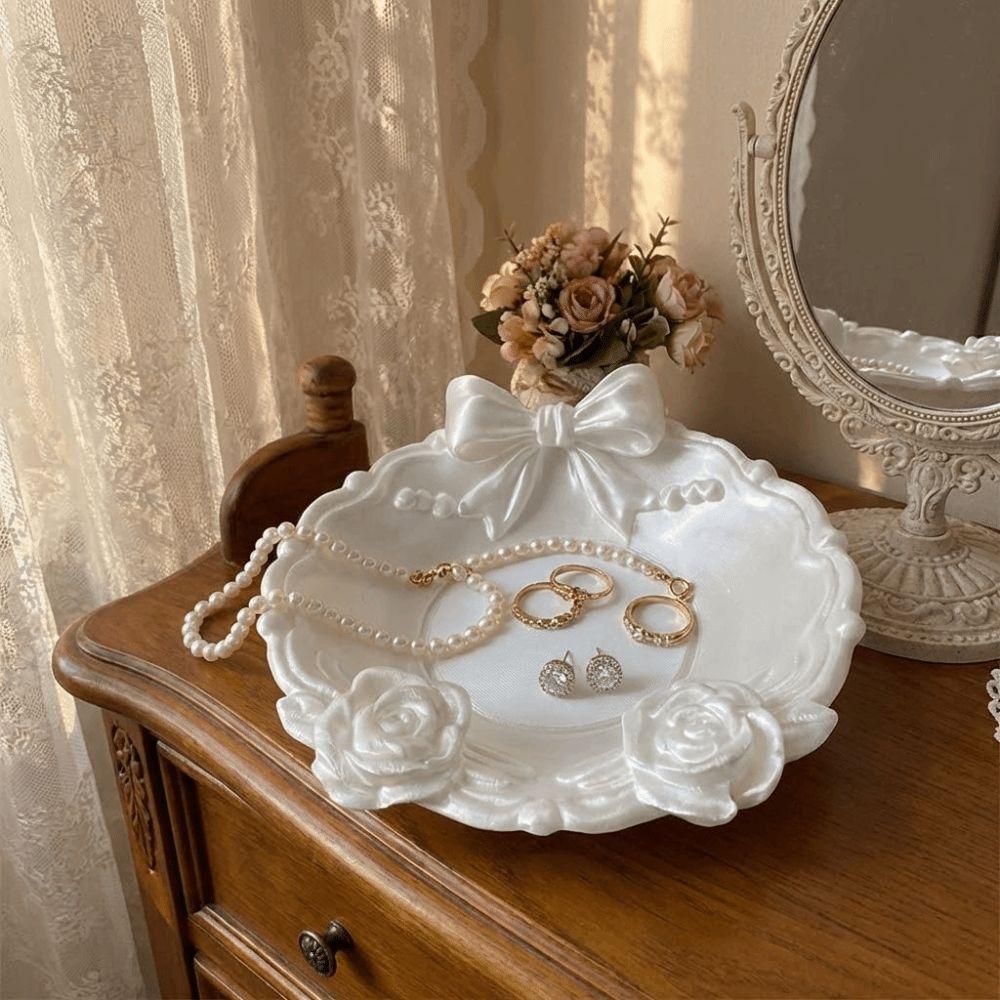 Plastic Bow-Shaped Jewelry Dish Smooth Surface 3D Printed Tray Jewelry Storage Tray Bathroom Decor