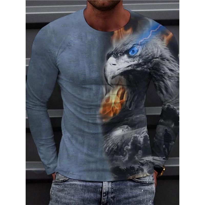 3D Tiger Print Long Sleeve T-shirt Spring And Autumn Men's Daily Casual Long Sleeve Top Urban Street Fashion Long Sleeve T-shirt