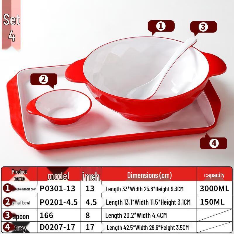 Shengjia Melamine Red & White Fast Food Tray Set