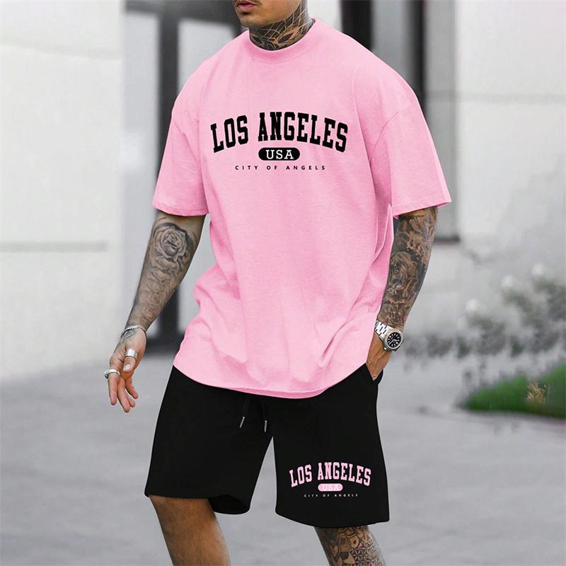 

Летний комплект с круглым вырезом, 3D-принтом букв, модный и повседневный, с шортами с короткими рукавами, мужская спортивная одежда 6XL