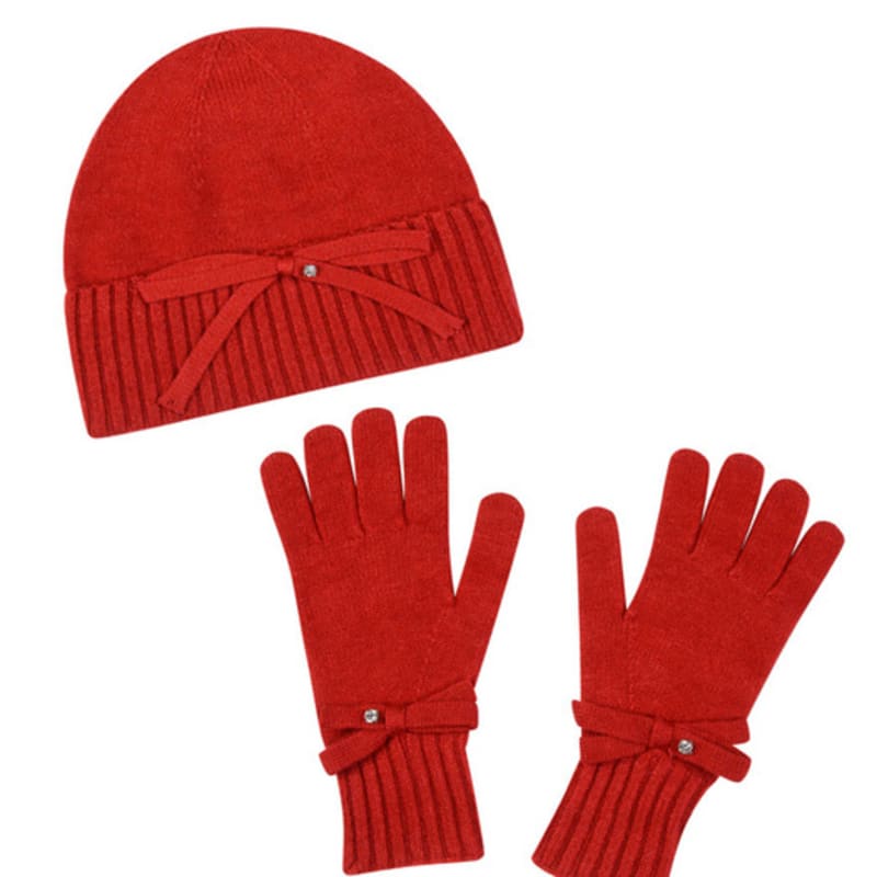 

nitina Lovely Ribbon Beanie & Fingerhole Ribbon Gloves Gift Set (RD) Red