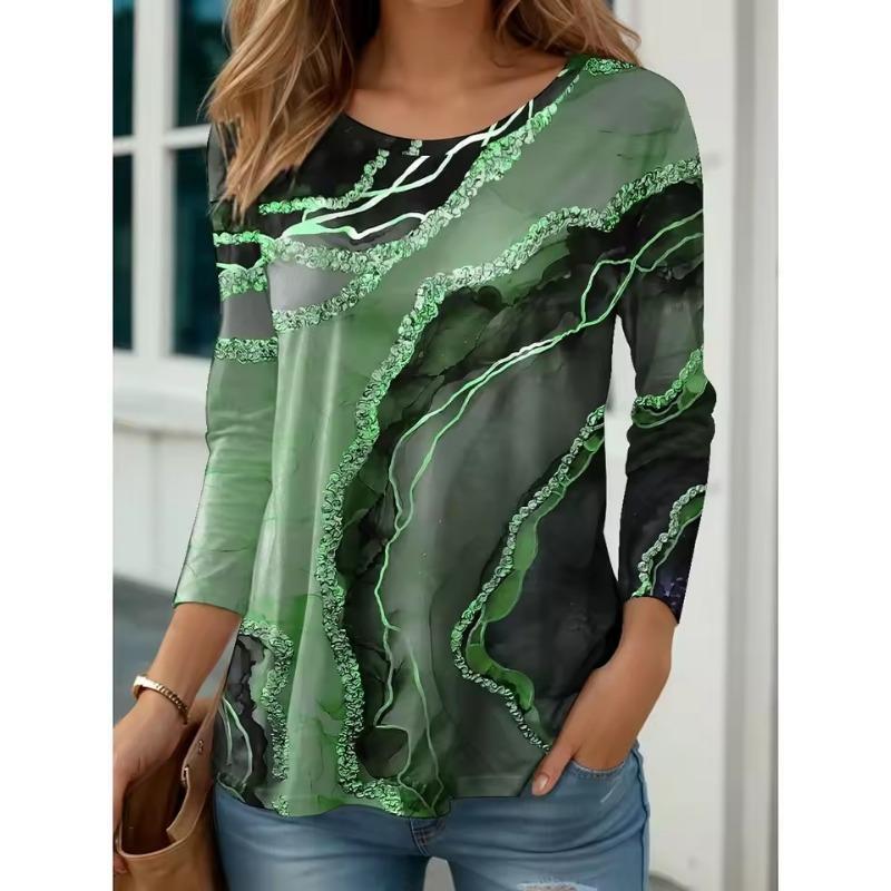 Women's T Shirt Tee Tops Graphic Abstract Print Long Sleeve Daily Weekend Fashion Crew Neck Regular Fit Spring & Summer
