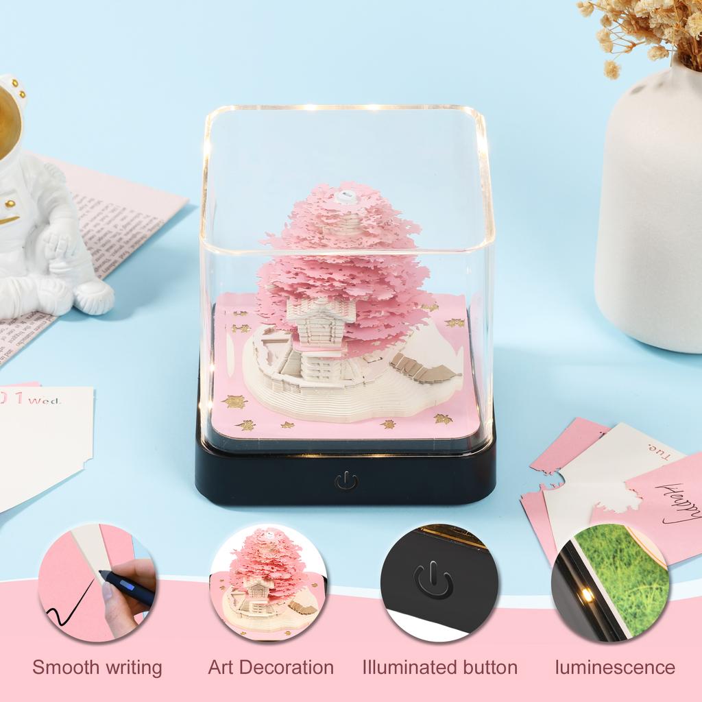 2026 Calendar 3D Notepad Creative 3D Three-Dimensional Note Book with LED Light and Acrylic Box for Desk Office Home Decoration