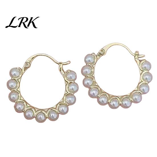 Oxidation Resistant Jewelry 1 Pair Women Hoop Earrings, Snap-On Ear Loop Design Imitation Pearl Full Circle Large Round Drop Earrings Gift