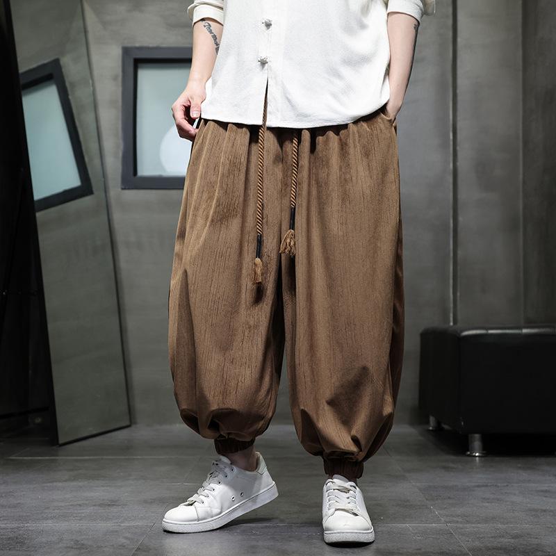 2024 Autumn/Winter Men's Chinese Style Plus Size Corduroy Harem Pants