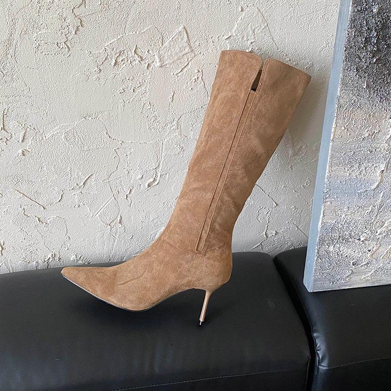 Fashion Winter Autumn Party Ladies Knee High Modern Boots Shoes Female Pointed Toe Fashion Thin Heels Women Long Boots Slip On Shoes