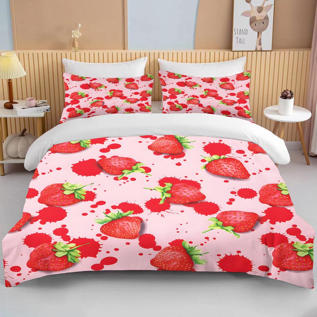 Sweet Strawberry Print Bedding Set Duvet Cover 1 Duvet Cover 2 Pillowcases Adult And Kids Bedding Set Luxury Queen Bedding Set