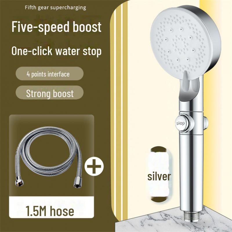 

Ручная душевая головка Black Warrior с 5 скоростями и функцией распыления под давлением 1.5m tube серебряный