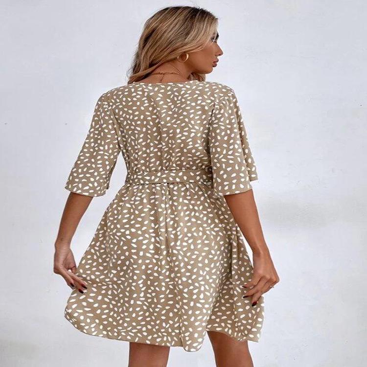 European & American 2025 Women's New Hot V-neck Slimming Short Sleeve Versatile Dress
