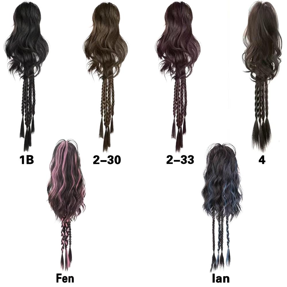 Treccia di Capelli Lunghi Sintetici Coda di Cavallo Chignon Trecce Boxe Parrucca Clip a Pinza Mezza Coda Estensione Ondulazione ad Acqua per Uso Femminile