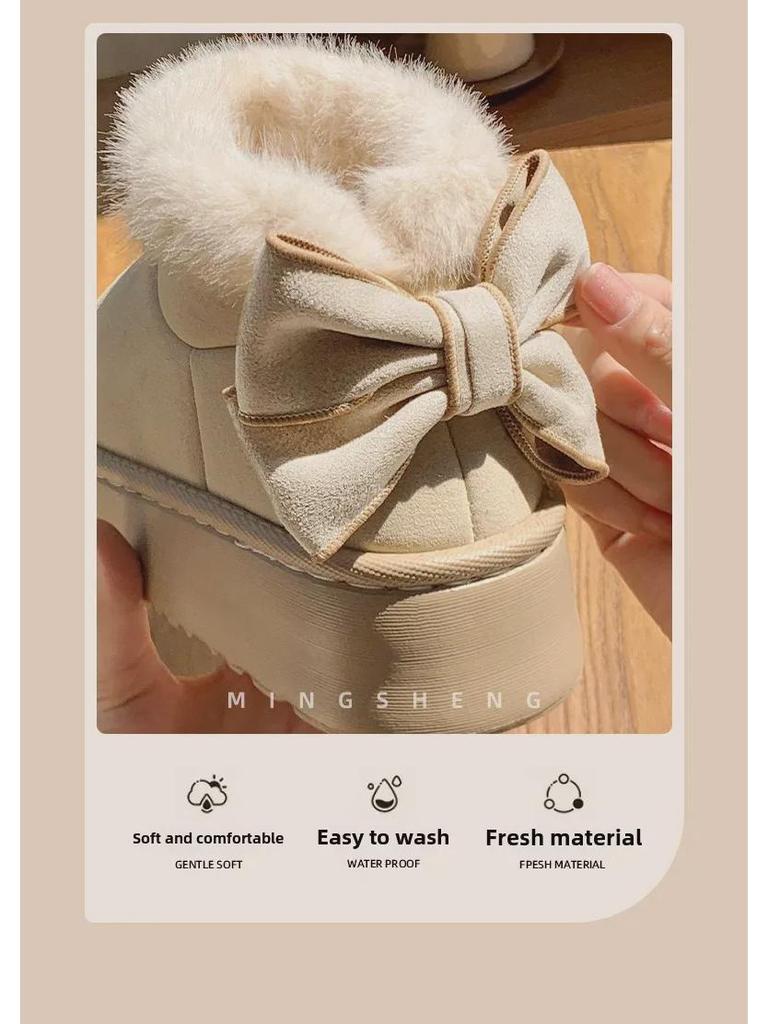 Women's Bow-Knot Cotton Heel Boots: Warm, Stylish & Versatile for Winter
