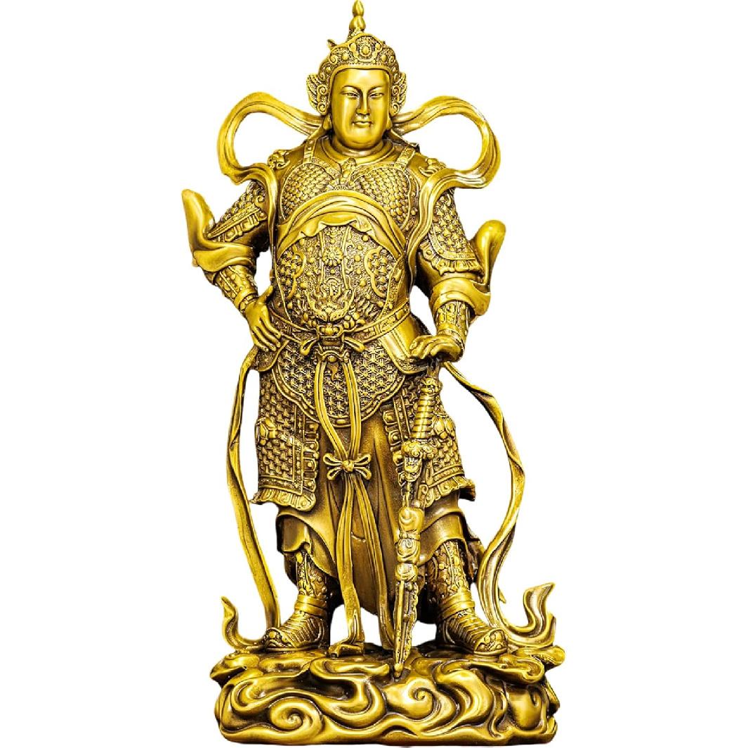 Aris & Juno Brass Guan Gong & Skanda Guardian Feng Shui Statue – Symbol of Protection, Strength & Loyalty, Dual Deity Figurine for Home, Office or Skanda (Wei Tuo) – Budd