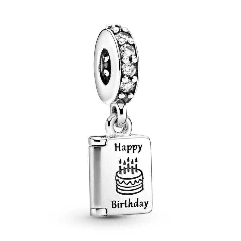 Happy Birthday Card Cake Charm Beads Dangle Fit Original Snake Copper Bracelet Necklace Beads For Diy Jewelry Women Gift