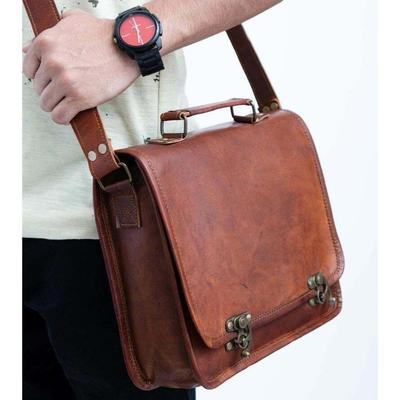 Vintage Genuine Brown Goat Leather Handmade Sling Handbag Cross Body Satchel