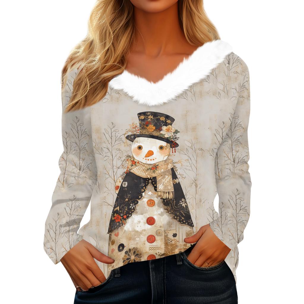 Long Sleeve Shirts For Women Cute Tops Christmas Prints Tees Blouses Casual Plus Size Basic Tops Pullover