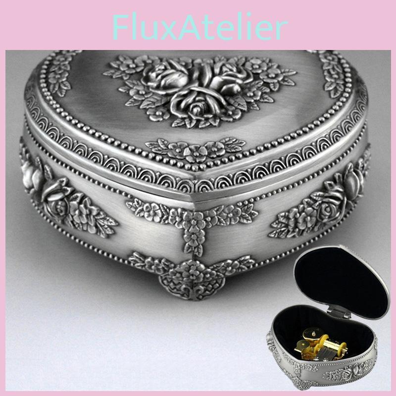 Stunning Silver Alloy Heart Shape Music Box For Kids With Classic Wind Up Mechanism