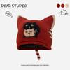 Korean retro jacquard gray cat knitted hat women's autumn and winter 2025 new face small wool hat bag head hat