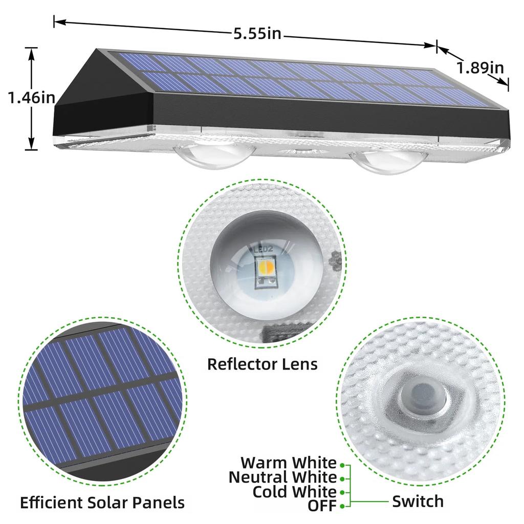 Solar Fence Lights Outdoor- IP65 Waterproof 3 Mode Solar Deck Lights for Outside Yard Railing Step Patio Stair and Wall (6 pack)