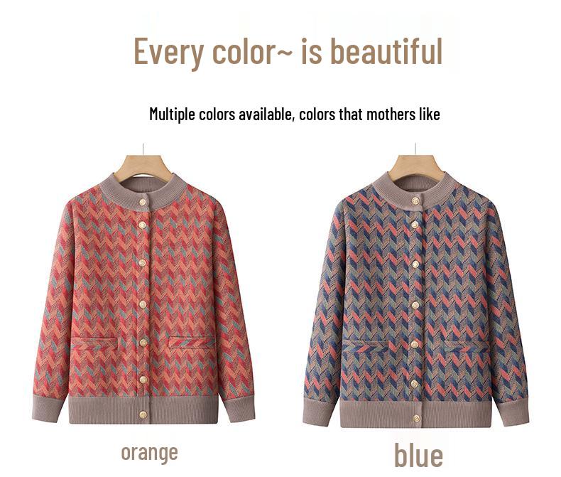 Women's Winter Wool Cardigan: Fleece-Lined Sweater for Middle-Aged & Elderly, Thickened for Autumn/Winter, Ideal for 60+.
