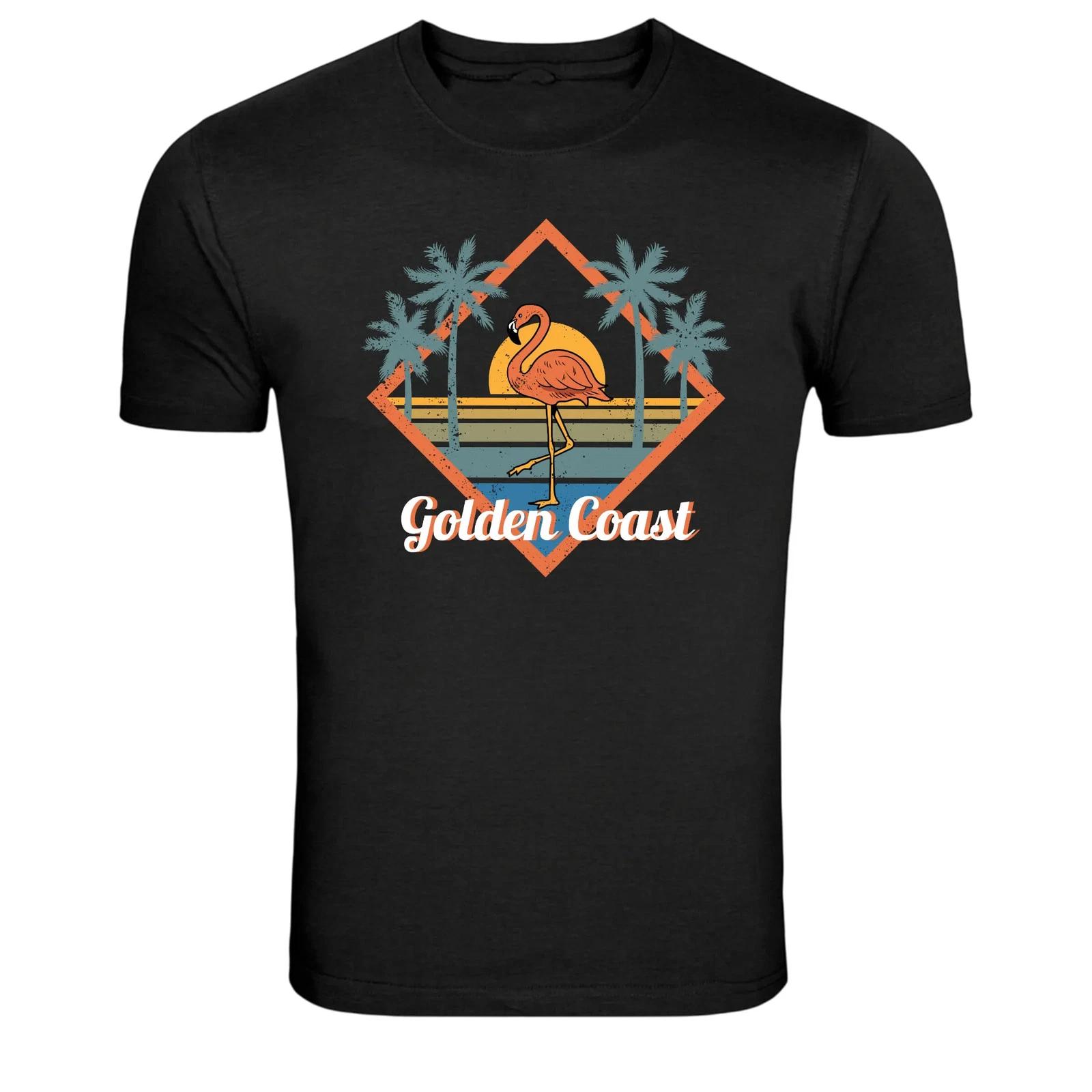 Golden Coast Flamingo Sunset Retro Beach Graphic T-Shirt M
