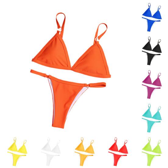 Sexy Women Summer Bikini Set Swimmer Solid Color Push Up Bra Briefs G-string