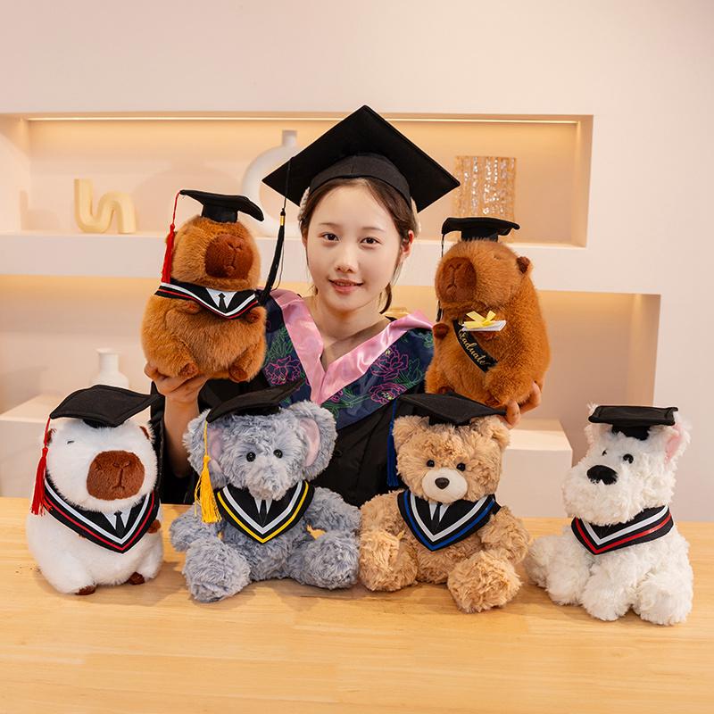 25cm Graduation Capybara Plush Doll Doctor Cap Bear Elephant Stuffed Animal Home Decor Gift For Kids