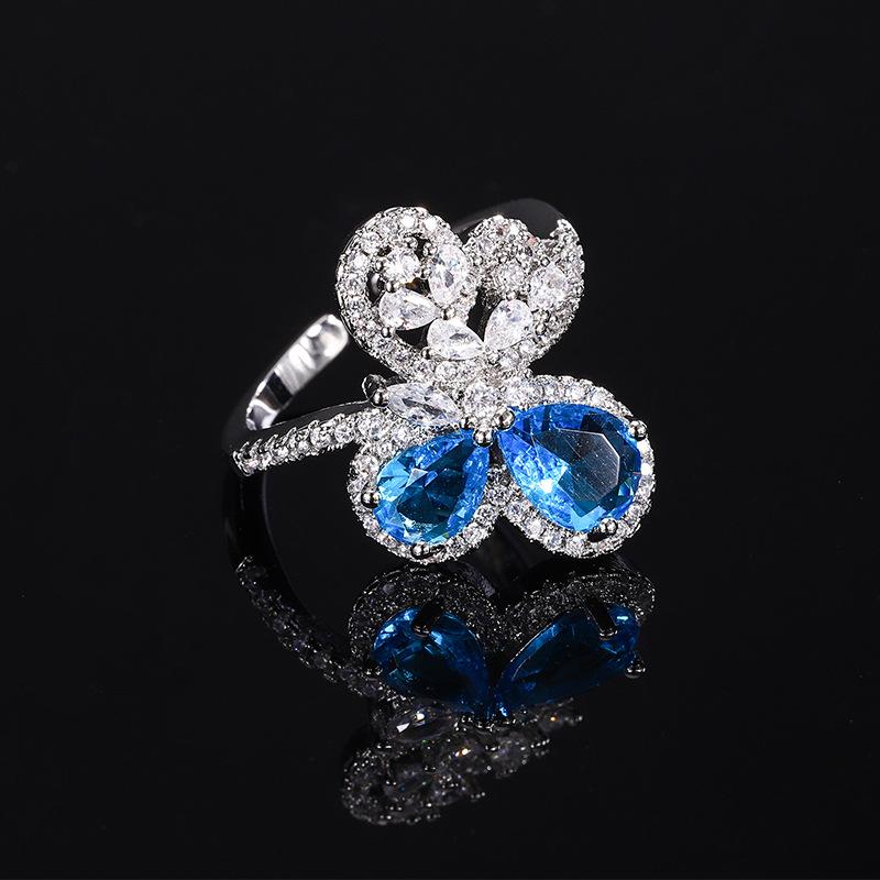 Deep Sea Sapphire Butterfly Ring Female Personality Temperament Imitation Blue Topaz Opening Adjustable Ring