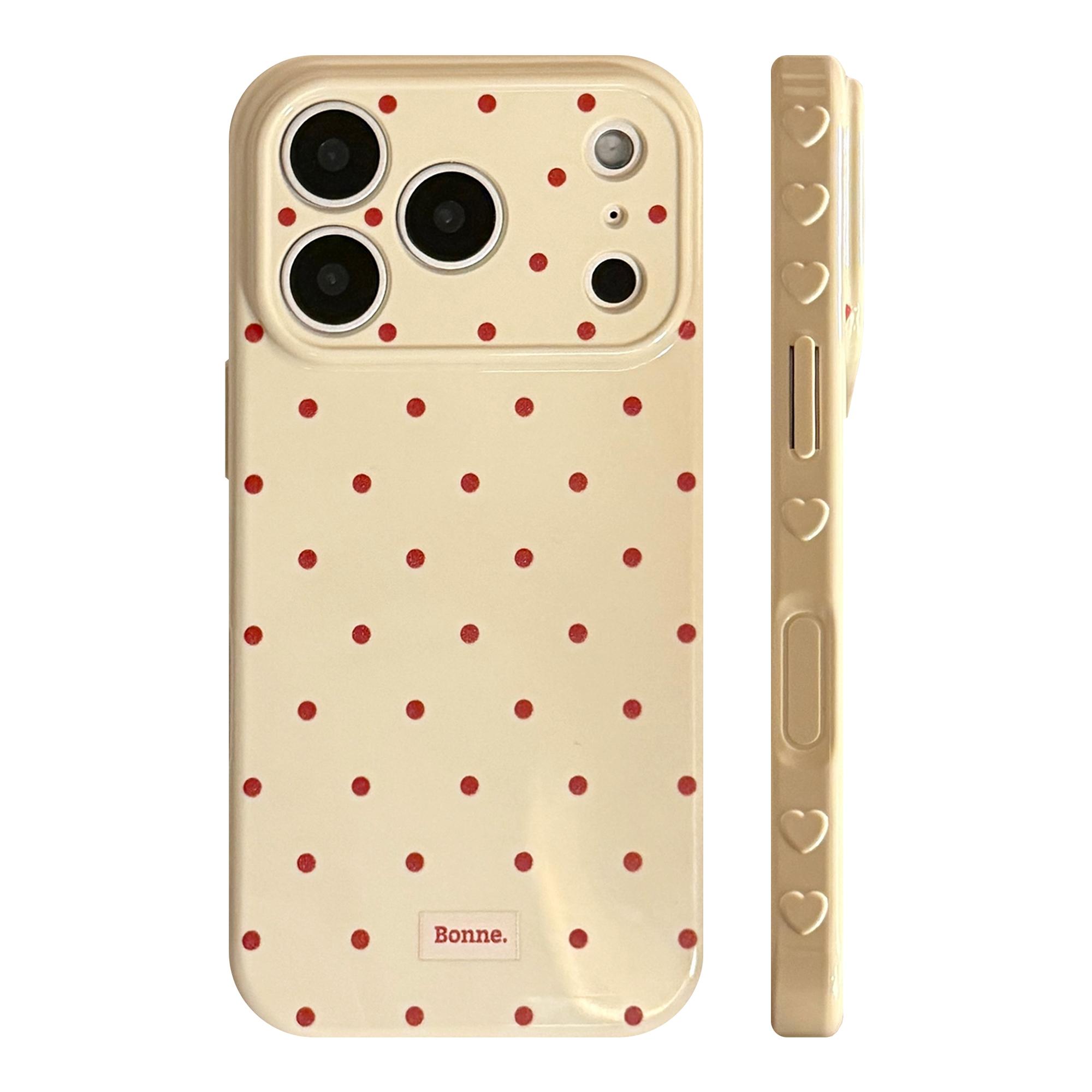 

Full-Screen White Wine Red Polka Dot Print Phone Case for iPhone 17promax 17pro 13 14 15 16 Pro Max Protective Soft Cover iPhone 13