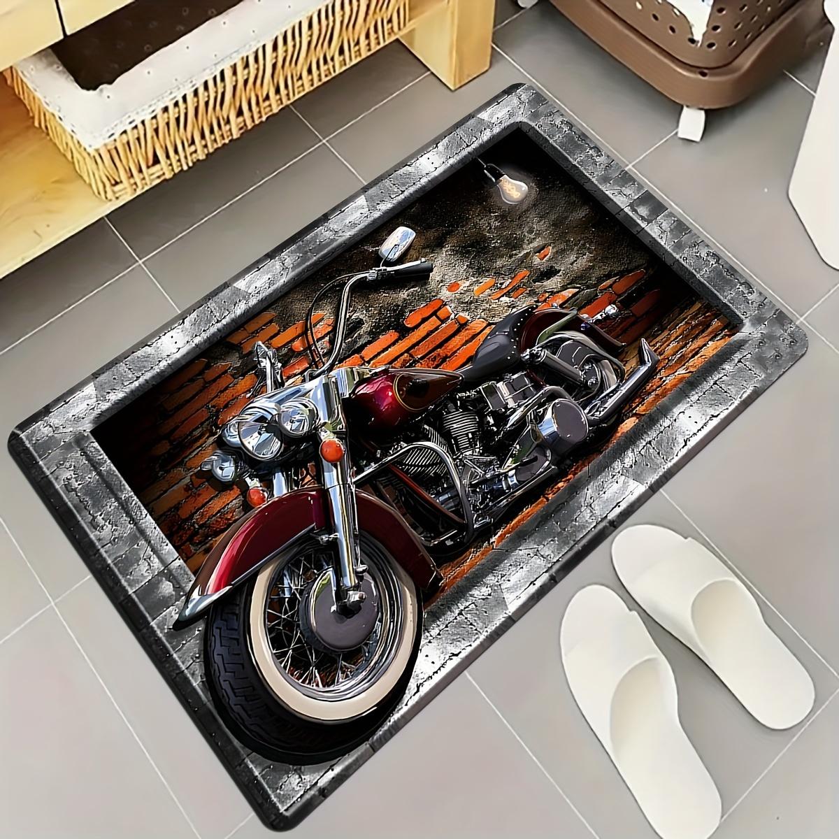 Vintage Motorcycle Bath Mat – Fade-Resistant Flannel Rectangular Rug for Bathroom Decor 40x60cm