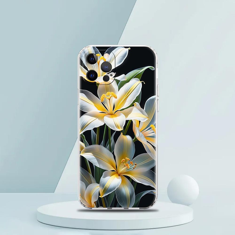 Soft TPU Transparent Phone Case Cover for iPhone 16 15 14 13 12 11 Pro Max XR 8 7 Plus XR Shell Realistic Lily Flower Print Bags