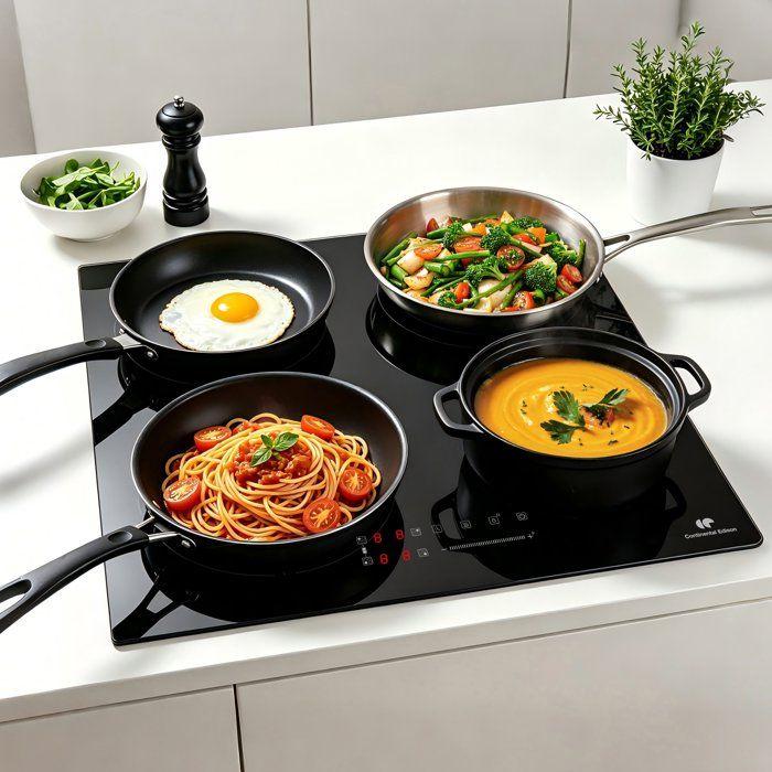 Table De Cuisson a Induction - CONTINENTAL EDISON - 4 Foyers Dont 1 Zone Flex - L59 X P52 Cm - CETI4ZFLEXB2