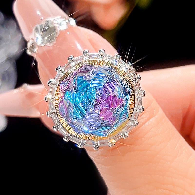 Jewelry Copper Bottom Gold Plating Simulation Millennium Gradual Change Color Round Set Main Stone 14-10Mm