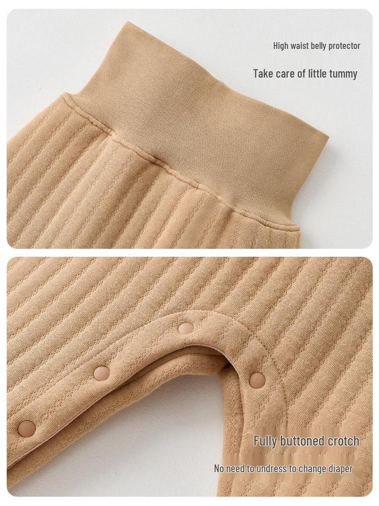 Unisex High Waist Cotton Baby Pants with Snap Closure and Open Crotch for Spring and Autumn
