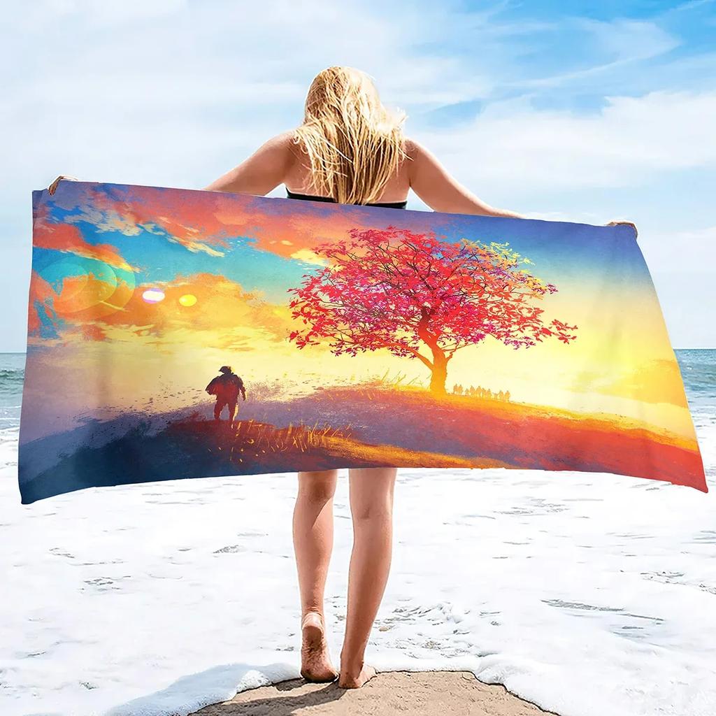Sunrise Bath Towel Large Soft Lightweight Bath Sheet Blanket Sand Towel Beach Blanket Sand Free-Microfiber Quick Dry Pool Towel