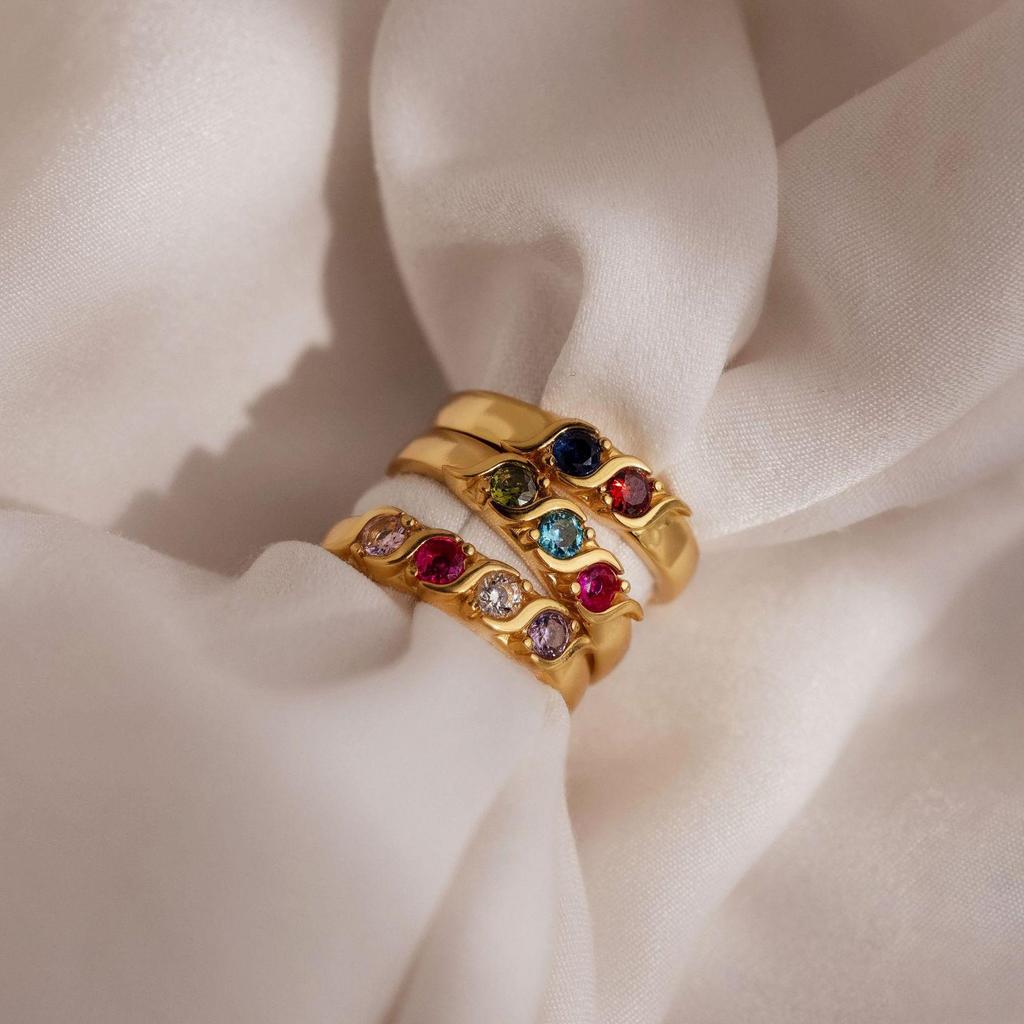 Colorful Zirconia Personalized Fashion Ring with Maillard Accents and December Birthstone