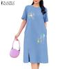ZANZEA Women Summer Round Neck Casual Short Sleeve Print Dress