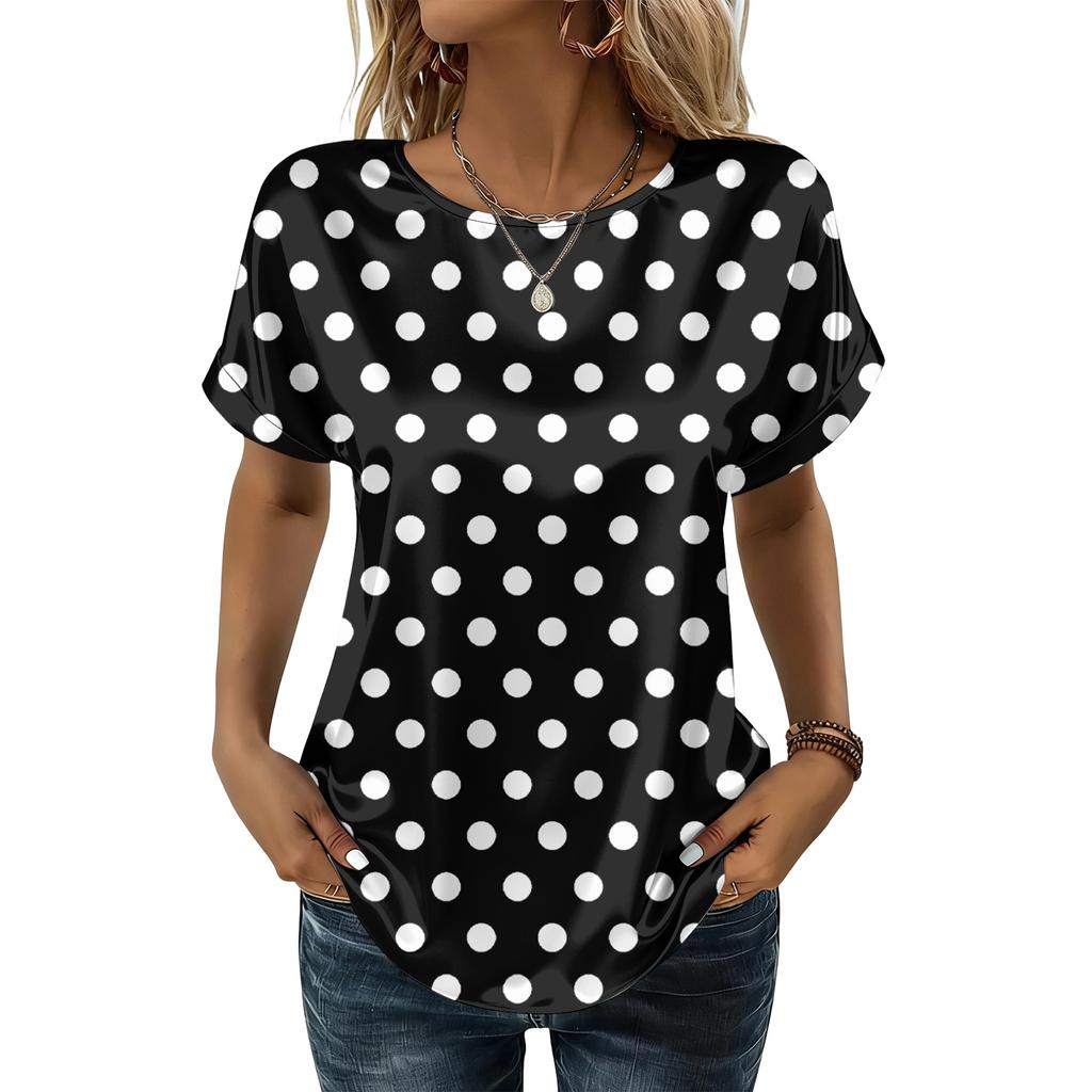 Modisches Lässiges Vintage Bedrucktes Top für Damen Modische Lässige Gepunktete Bluse für Damen