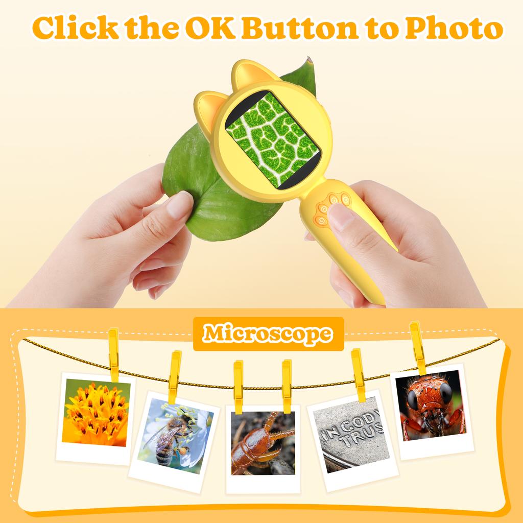 Magnifying Glass for Kids 100X Handheld Microscope with 2" LCD Scrren Kids Magnifer with 8 LEDs,Christmas Birthday Gifts for Kid