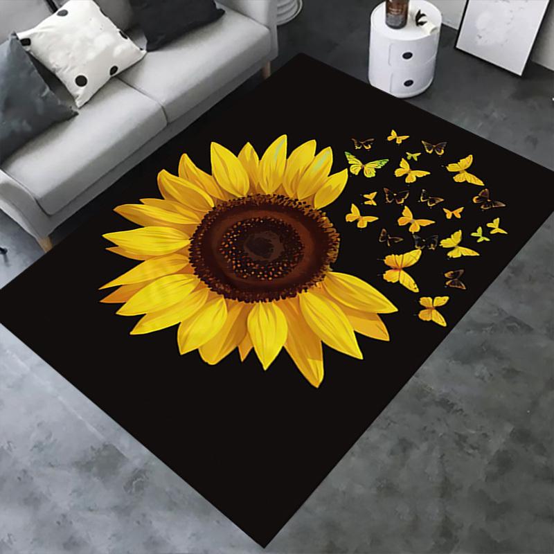 Office Carpet Sunflower Butterflies Design, Sofa Rug for Living Room, Chair Mat Under Protec