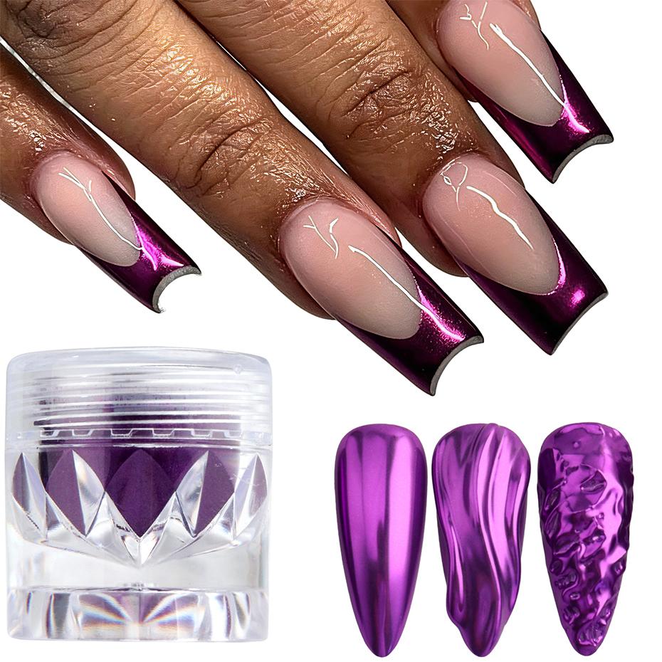 Xiaomi 1 Jar Purple Chrome Nail Powder Metallic Mirror Nail Art Pigment Dust Violet Nail Art Glitter Decoration Manicure Accessories