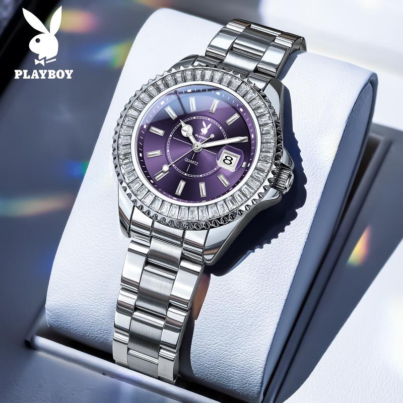 Playboy Women's Luxury Waterproof Starry Sky Quartz Watch with Diamond Accents.