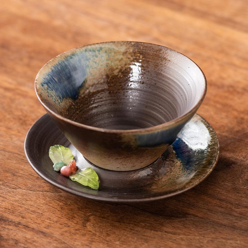 Retro Style Ceramic Cup Coarse Pottery Ceramic Cup Creative Flying Saucer Coffee Cup Saucer Set