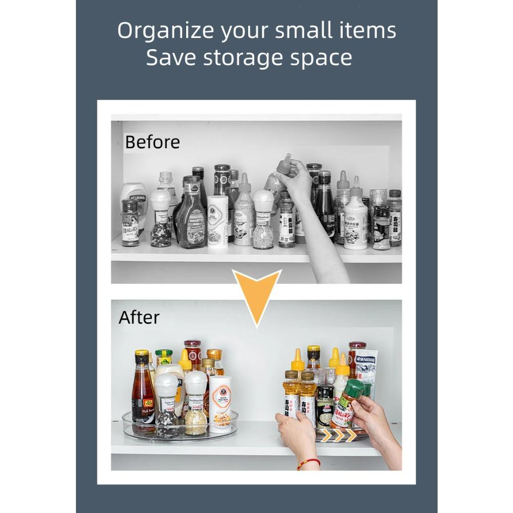 360° Rotating Organizer 2-Tier Transparent  Lazy Susan Non Slip for Kitchen Spice Cosmetic Bathroom Countertop Storage