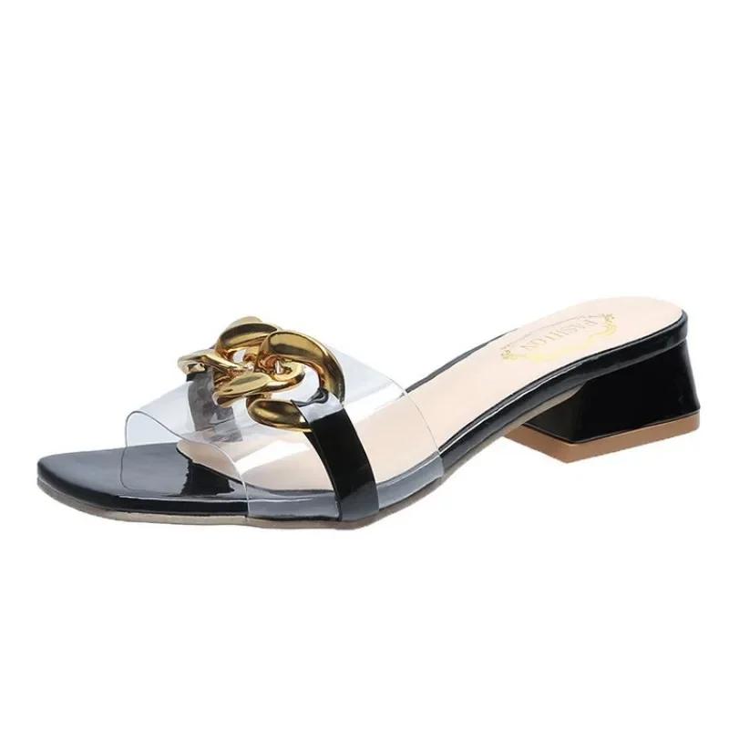 Fashion Slippers for women 2025 new fashion outfit with internet famous thick heels, summer temperament, cool slippers for women