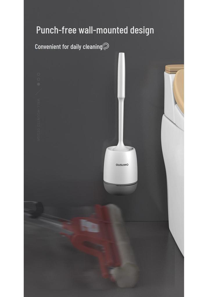 Wall-Mounted Toilet Brush with Long Handle & Soft Bristles for Bathroom Cleaning