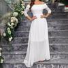 Spring and Summer European and American Foreign Trade Women's Clothing One-word Shoulder Lace Chiffon Medium-sleeved Wedding Bridesmaid Dress 
